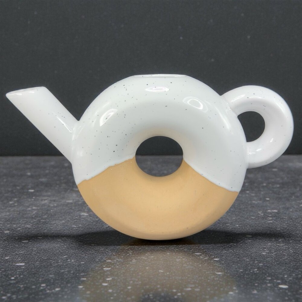 Anthropologie Zen Watering Can Container Terracotta Clay With White Glaze Decor